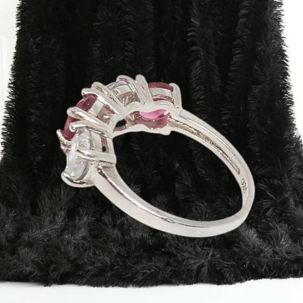 Created Rubies & White Sapphire Sterling Ring